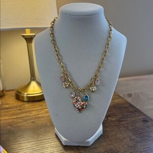 Gold Heart Statement Charm Necklace